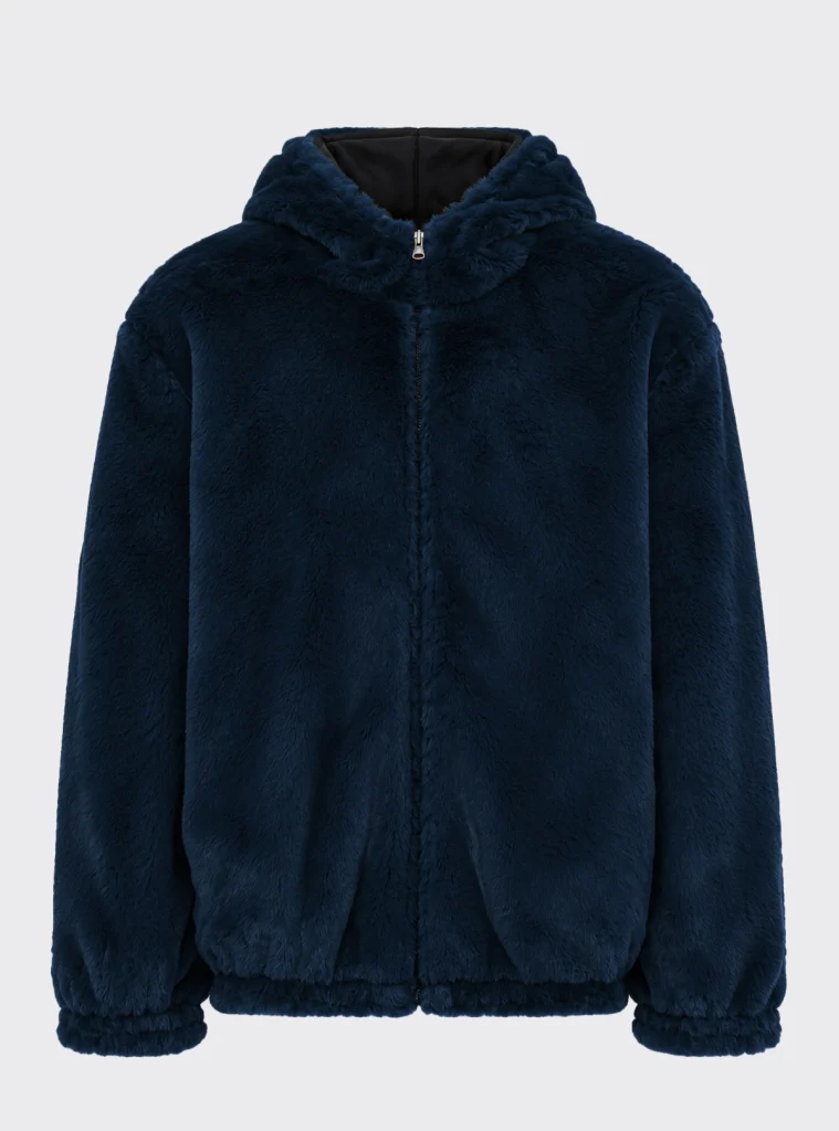 Pelliccia DoubleFace con cappuccio Blu notte / Nero